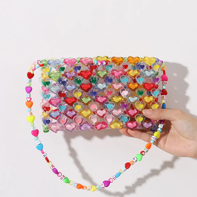 Love Beaded Bag DIY Hand Woven Bag Gir Summer Jelly Colorfull Purses and Handbags Luxury Designer Gift Beaded Mini Shoulder Bag