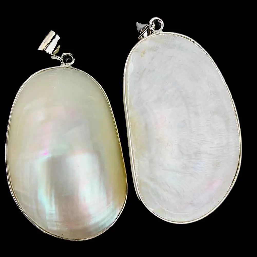 Big Oval White Natural Mother of Pearl Seashell Pendant Charm for DIY Necklacet Women Luxury Jewelry Making Accessories