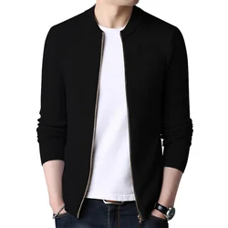 Cardigan maglione da uomo primaverile cappotto lavorato a maglia a maniche lunghe solido con cerniera completa maglione di lana Casual marea Slim abbigliamento autunnale maschile