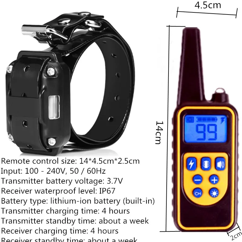 Electric Dog Training Collar 800M Pet Remote Control Device Backlight Display Waterproof Rechargeable Shock Vibration Sound