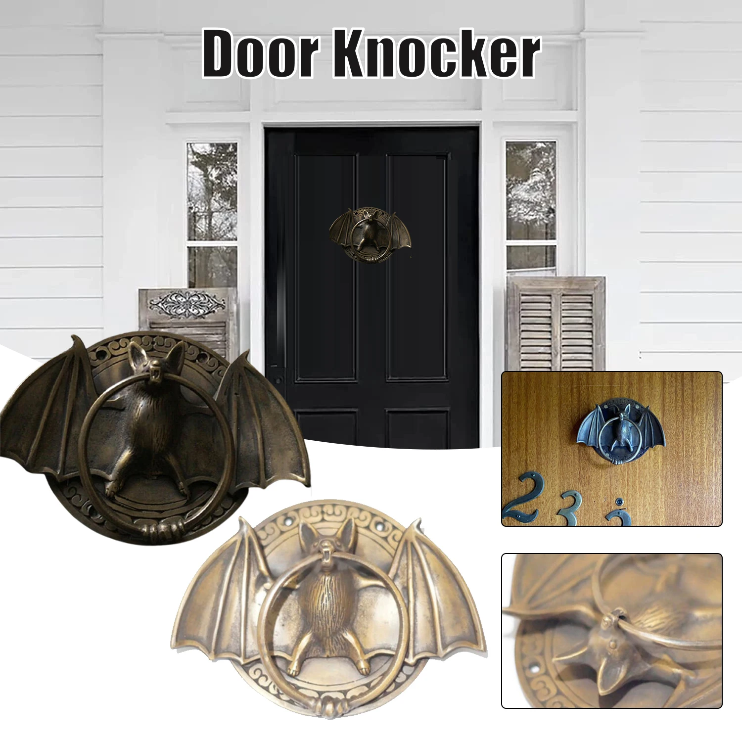 

Дверные Ручки Solid Brass Retro Bats Door Knocker Heavy Duty Doorknocker Home Front Door Decoration Llamador Puerta Deurklopper