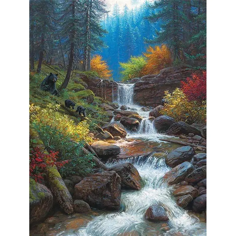 

GATYZTORY DIY Painting By Numbers Jungle Black Bear Picture On Canvas Landscape Coloring By Numbers Home Decor Acrylic Paints