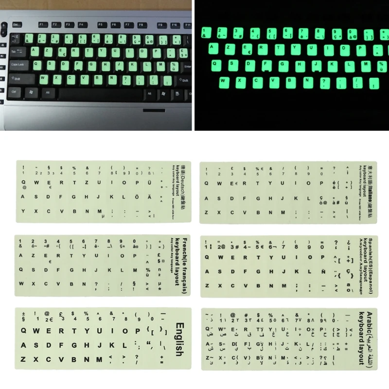 Spanish,Italian,Arabic,French,German etc Language Fluorescent Keyboard Stickers Luminous Waterproof Keyboard Protective Film