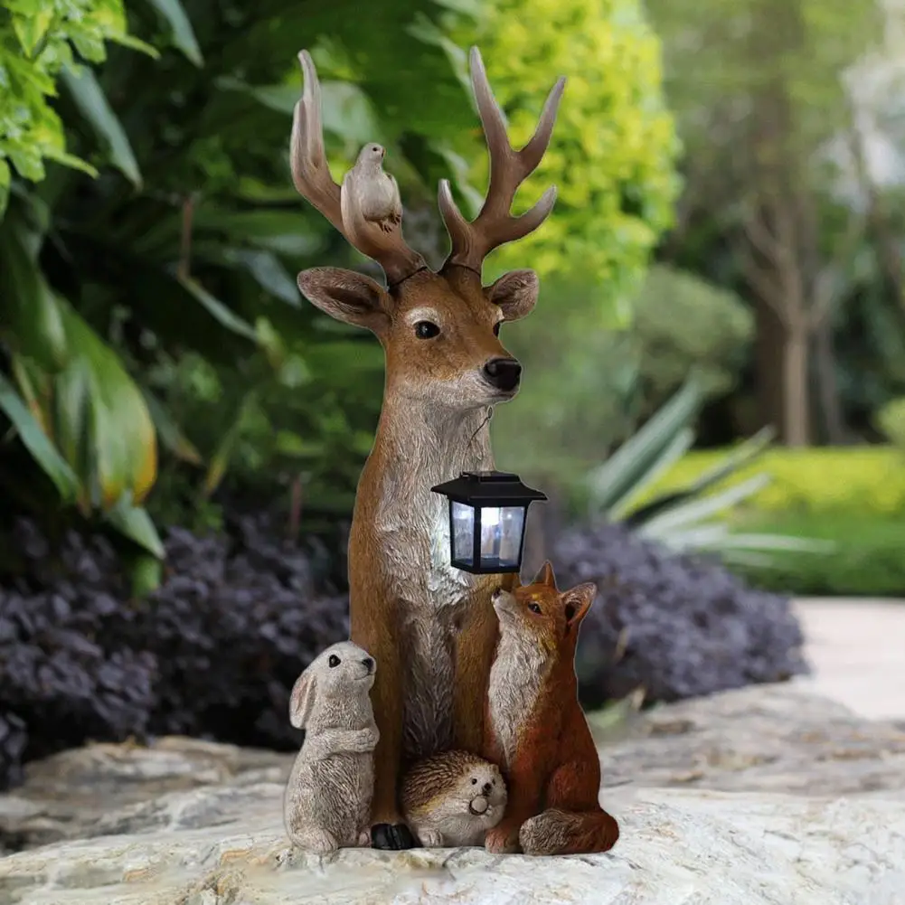 Deer Ornament Rabbit Hedgehog Wolf Figurine Waterproof Animal Figurine Decorative Deer Statue Patio Lawn Garden Decoration