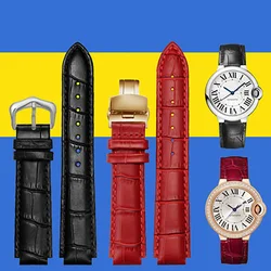 Genuine Leather Watch Strap for Cartier Blue Balloon Men Women CONVEX Watchband Pin or Butterfly Buckle Black Red 16 18 20 22mm