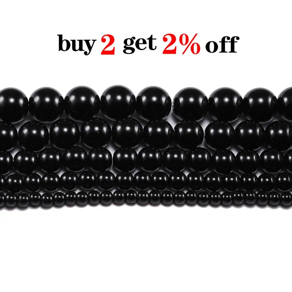 1strand/lot 4 6 8 10 12 mm Black Smooth Glass Beads Round Loose Spacer Beads For Jewelry Making Findings Supplies DIY Bracelet image 2
