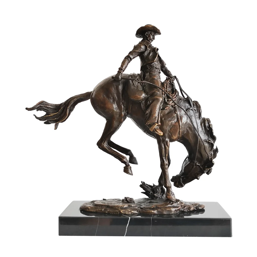 Bronze Western Cowboy Ridding Statue Sculpture Vintage Art Hot Casting Classy Office Table Decoration