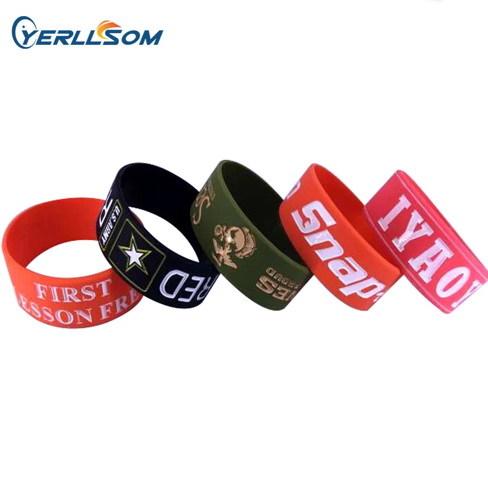 

100pcs/lot High Quality Customized ink injected 1inches Rubber silicone bracelets with personal logo Y20061501