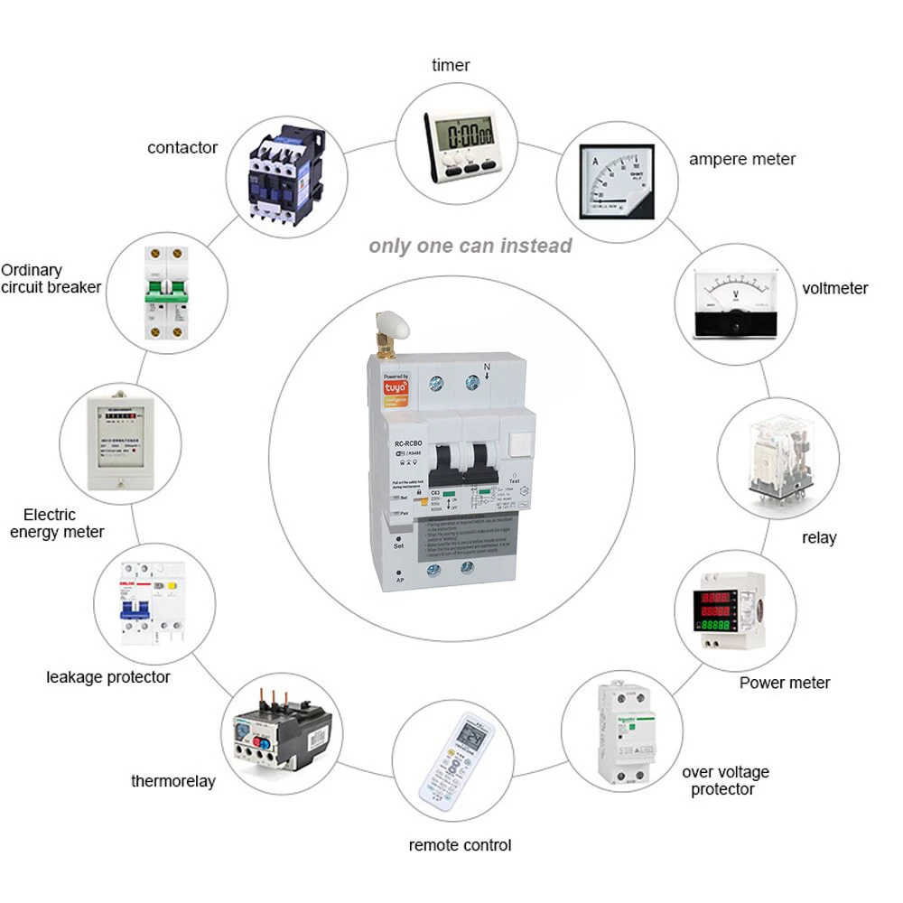 Tuya Smart APP RCBO interruttore automatico con monitoraggio della potenza 2P 16A-100A WiFi RCBO MCB corrente di dispersione protezione da