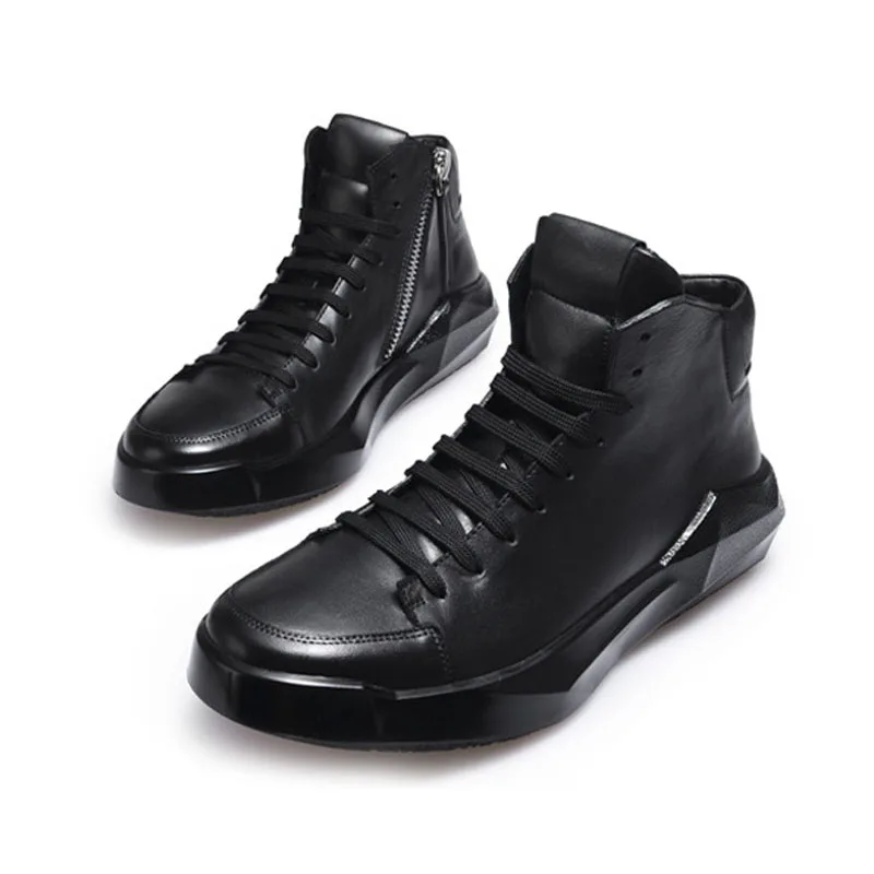 Brand England Style Quality Mens Genuine Leather Pigskin Lace Up Fashion Breathable High Top Thick Bottom Casual Shoes Male