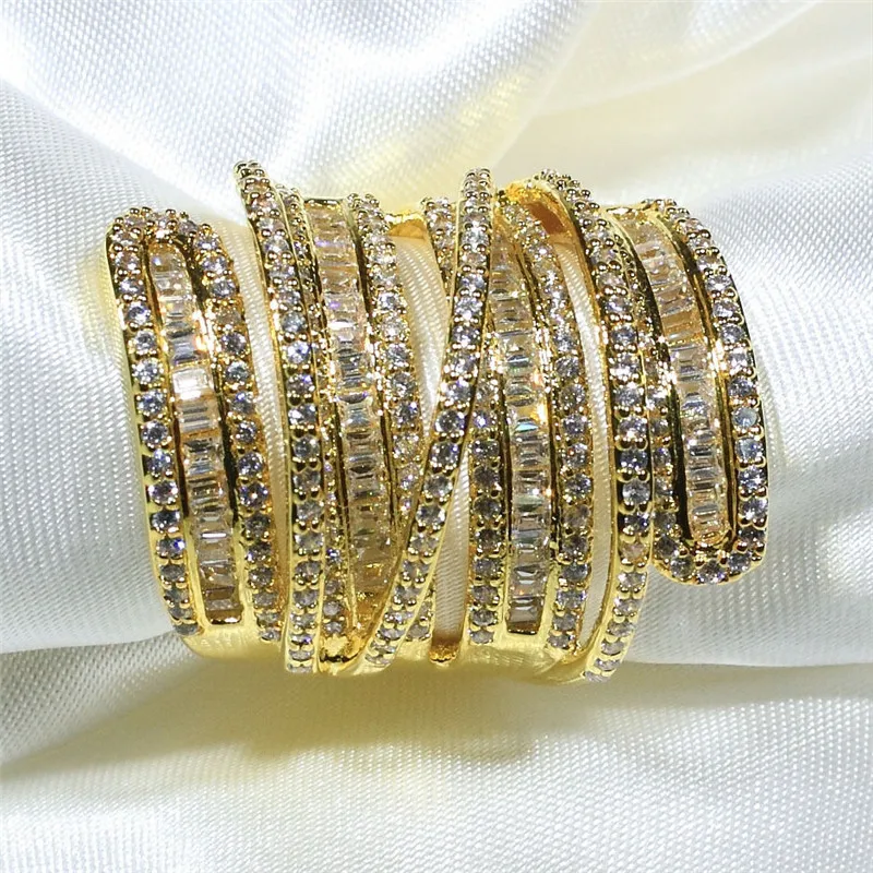 Handmade 24K Gold Diamond Ring Real 925 sterling silver Jewelry Engagement Wedding band Rings for Women Bridal Party accessory