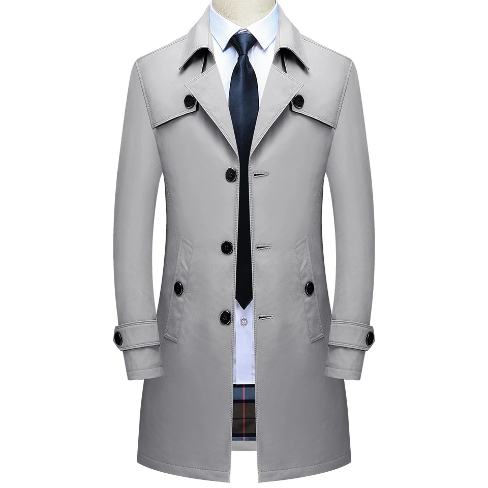 Thoshine Brand Spring Autumn Men Long Trench Coats Superior Quality Buttons Male Fashion Outwear Jackets Windbreaker Plus Size