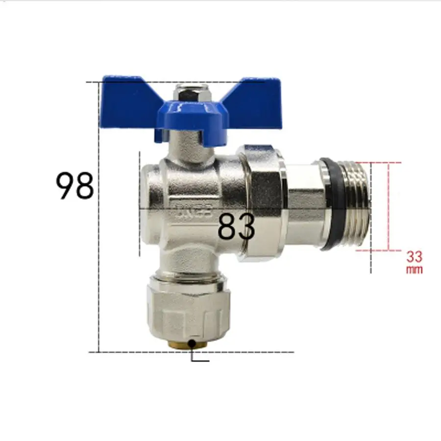 

DN25 G 1 "BSPP Мужской Fit 20/25 мм ID/OD PEX труба Никель никелированная латунь угловой шаровой кран с синей ручкой для воды Mainfold