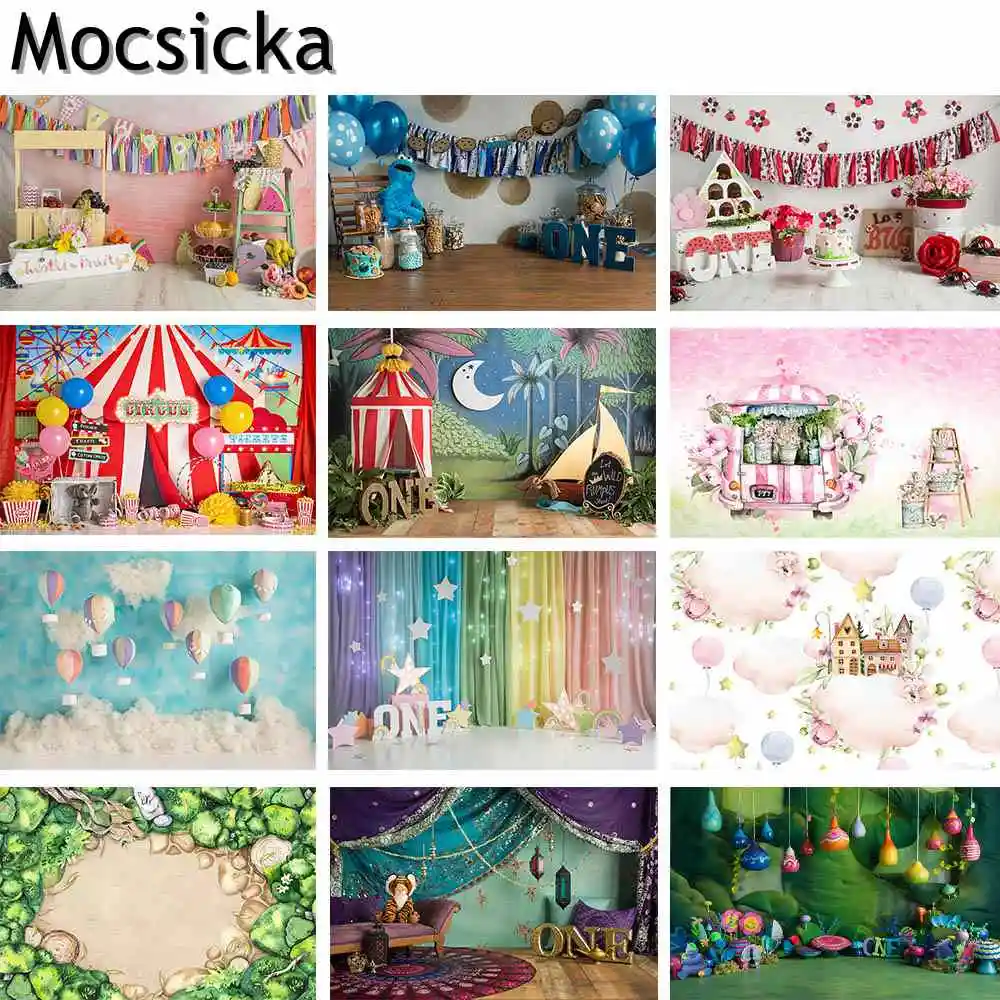 

Mocsicka Kid 1st One Birthday Party Backdrop Baby Portrait Photography Photo Background Cake Smash Party Decoration Photo Studio