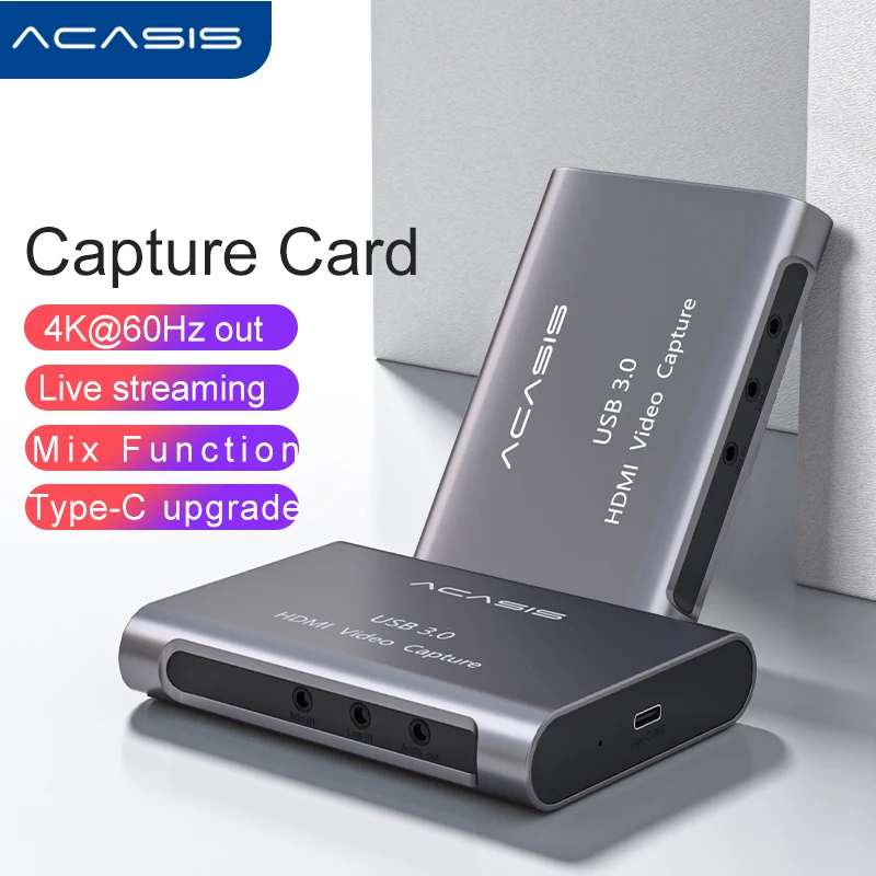 Acasis  4K HDMI-Compatible Video Capture Card Loop Out for Game Recording Live Streaming Box 1080P Grabber PS4 PS5 Switch Camera