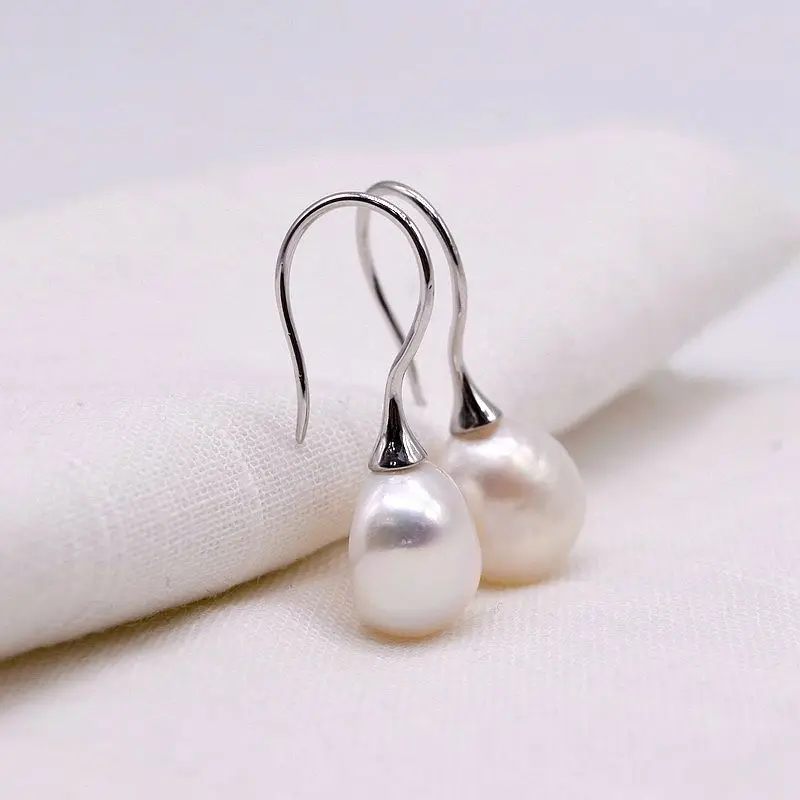 Pearl Earrings Color Natural Freshwater Pearl Big Hook Silver Earrings Baroque Pearls Simple Ladies Earrings Girls Gift Choice