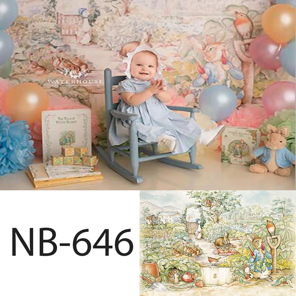 

Photography backdrop rabbit field farm happy birthday newborn baby photo shoot background for party decoration supplies prop