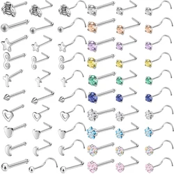 ZS 20G Glitter Zircon Nose Studs Women Stainless Steel Nostril Piercing Jewelry Sliver Plated Nose Studs Shiny Crystal Nose Ring