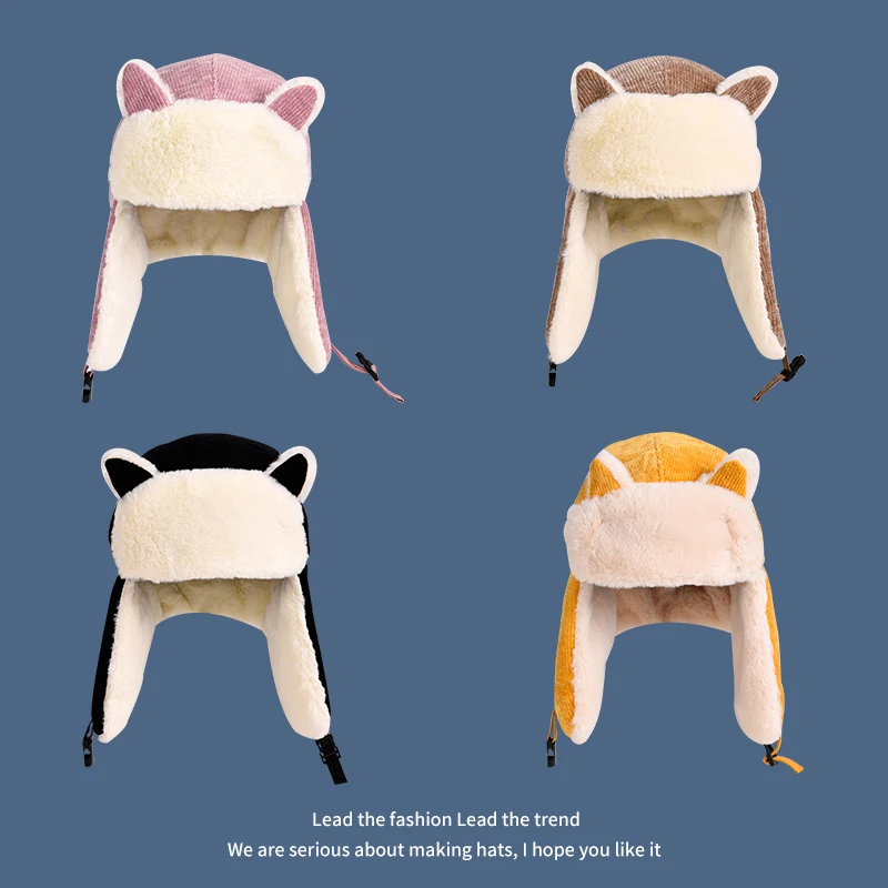 

Winter Bomber Hats Women Earflap Warm Caps Gorros Thick Cute Fox Kawaii Animal Bonnet Beanie Hat Ear-Protection Windproof Hats