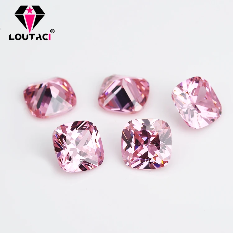 

LOUTACI Inexpensive Brilliant Cut Cushion P ink Cubic Zirconia Rings Wedding Bands Small Size 3x3-4x4mm