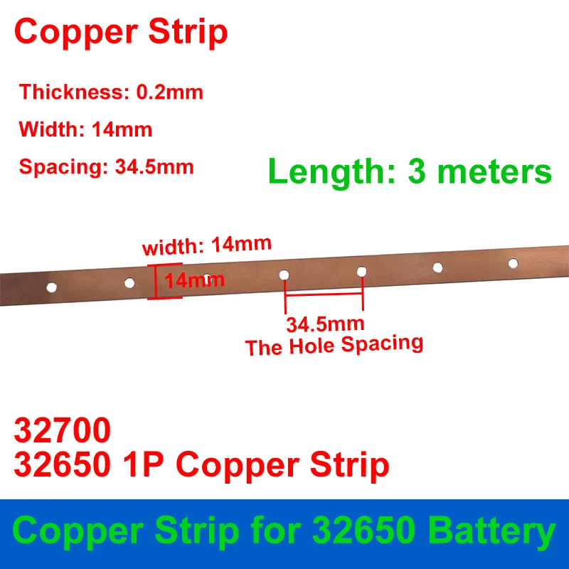 Copper Strip 0.2mm Thickness 18650 21700 32650 32700 Cells DIY Battery Pack LiFePO4 Spot Welding Connection E-Bike E-Motorcycle