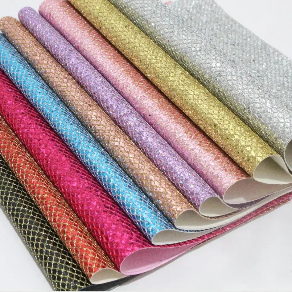 1PCS A4 SIZE 21X29cm Grid Glitter Leather Sheet Synthetic PU Leather Fabric Diy Accessories Craft Supplies