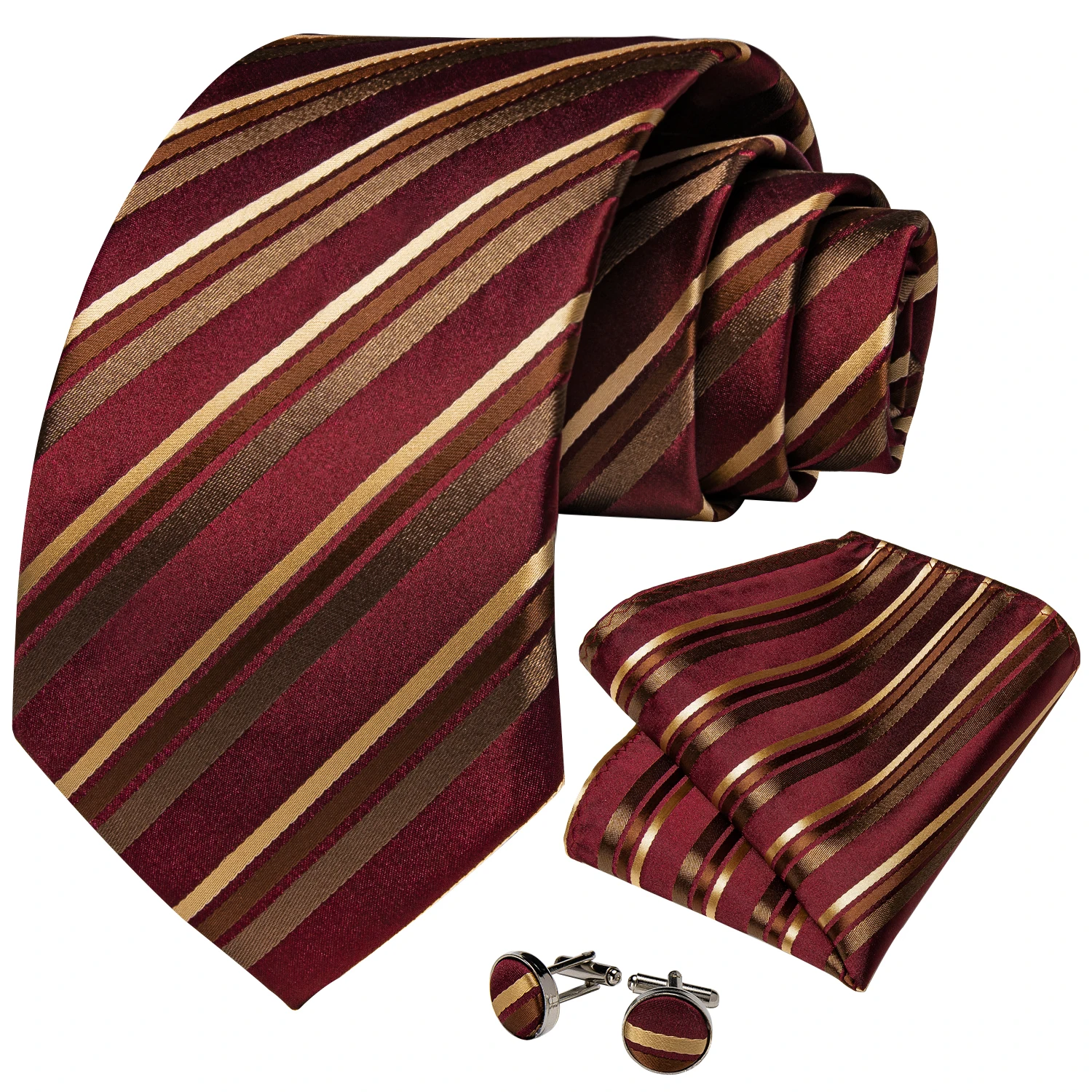 Gold Striped Red herren Krawatten Business Hochzeit Hals Binden Tasche Platz Manschettenknöpfe Krawatte Ring Geschenk der Männer Gravata DiBanGu – Detail 12