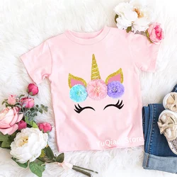 High Quality Smile Unicorn T Shirt Pink T-Shirts for Girls Summer 2021 Children's Clothes Best Baby Girl Birthday Gift Kids Tops