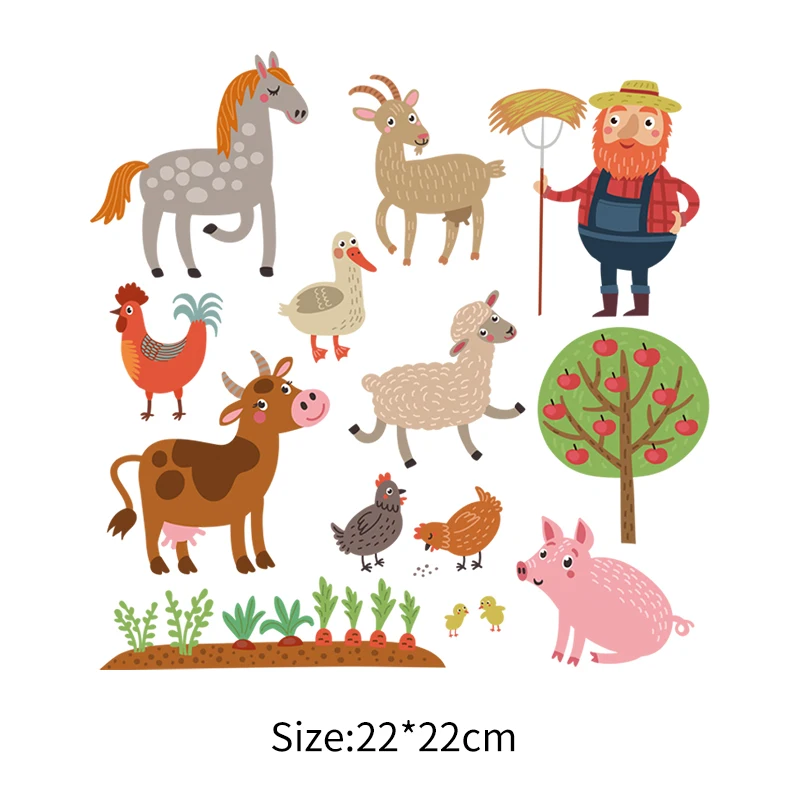 The new Farm Animals Appliques Iron On Patches For Kids Clothes Decoration Easy To Wear Diy T-shirt Heat Transfer Vinyl Stickers