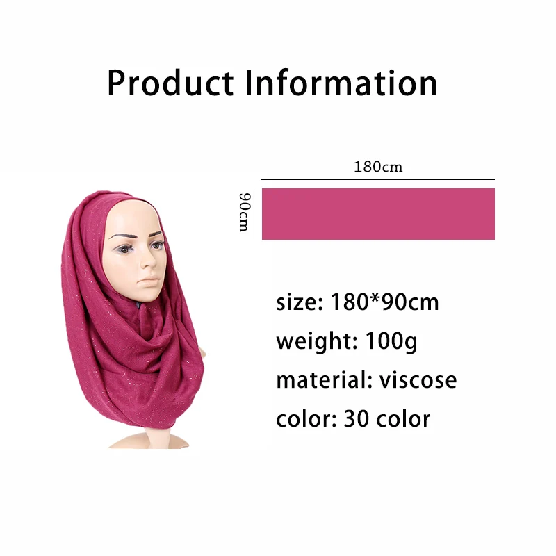 Plain Glitter Cotton Hijab Scarf Women Muslim Long Shawl Wrap Shiny Solid Color Scarves Islamic Turban Soft Women\'s Headscarf