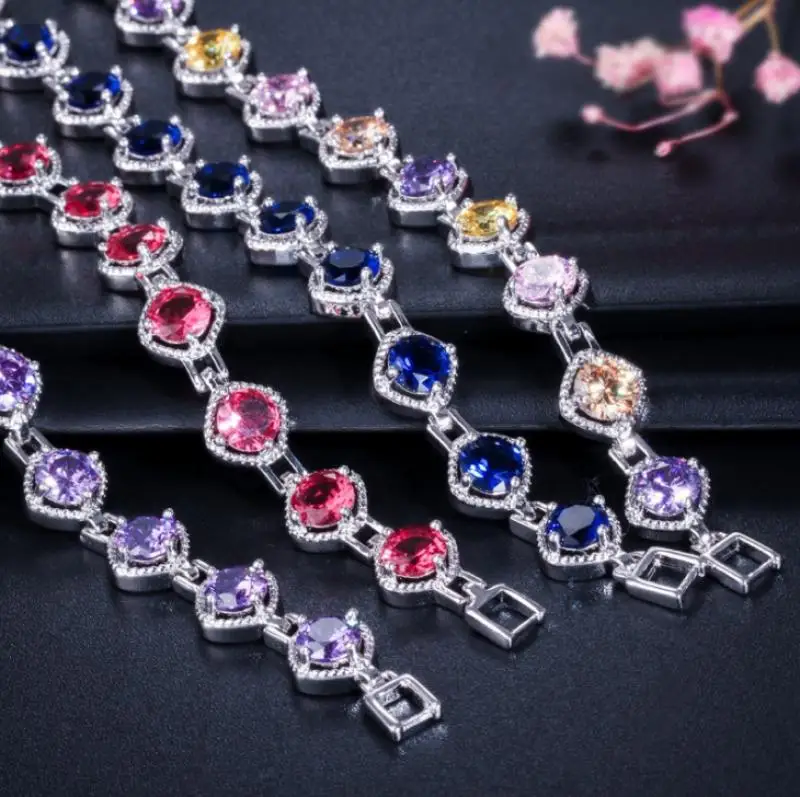 Romantic Simple Fashion Women Jewelry Silver Color Dark Blue Crystal Micro-Inlaid Zircon Bracelets and Bracelets Party Gifts