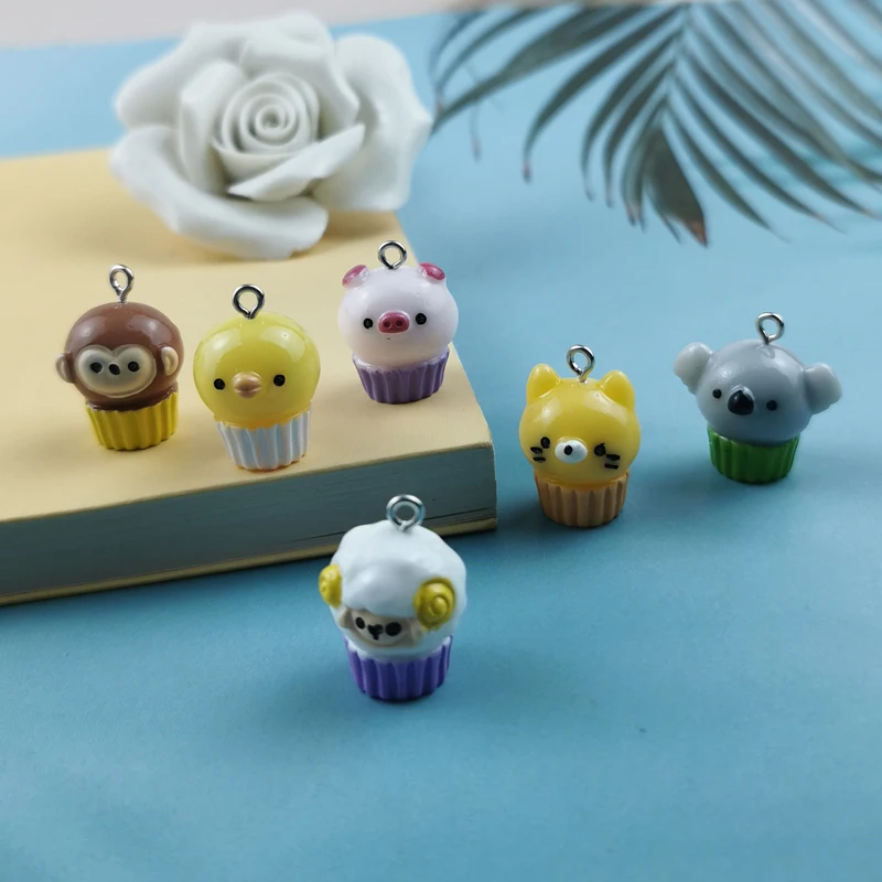 10PCS Tiger Koala Sheep Monkey Animals On Cake Cupcake Charm Resin Food pendants For Jewelry & Crafts Sprinkles Cupcake Charms