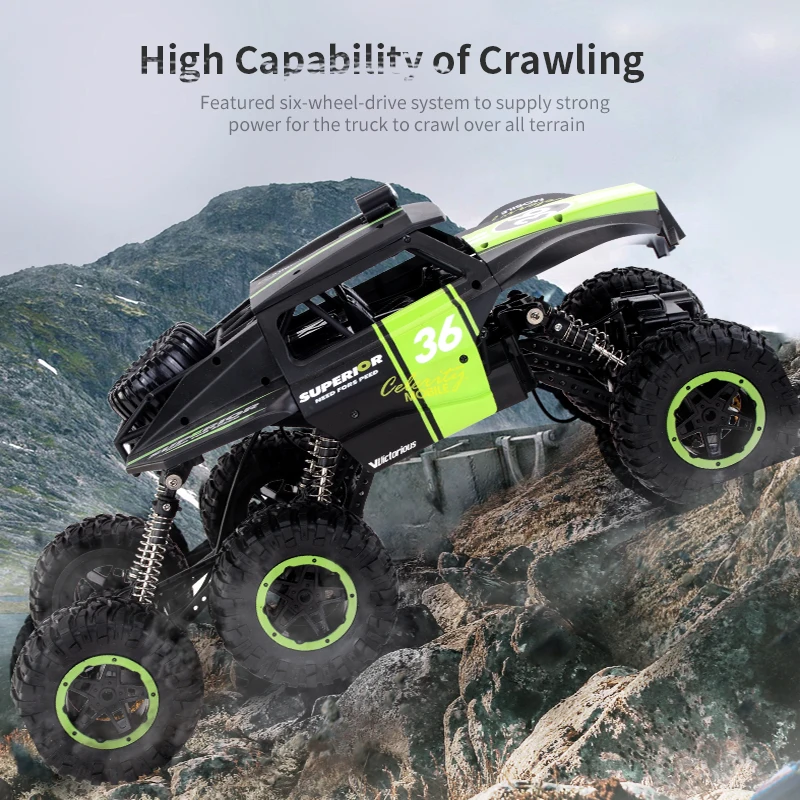 

New 2.4Ghz Climbing Car 6WD Crawler Buggy With LED Light 10km/H RC Distance 50-80 MOutdoor Toy Age 8+ 39cm