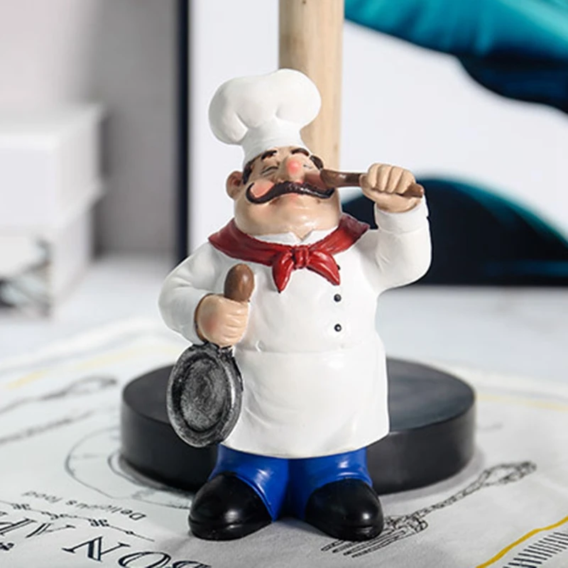 Resin Chef Double-Layer Paper Towel Holder Figurines Creative Home Cake Shop Restaurant Crafts Decoration Ornament