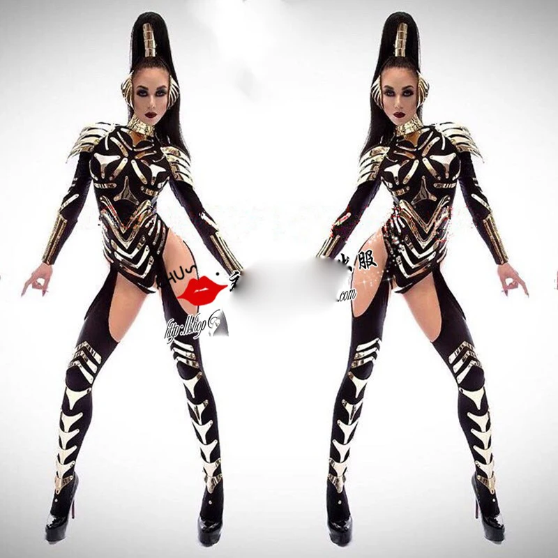 

new futuristic black technology female warrior costume Nightclub bar singer gogo DS dance clothes for show performance set