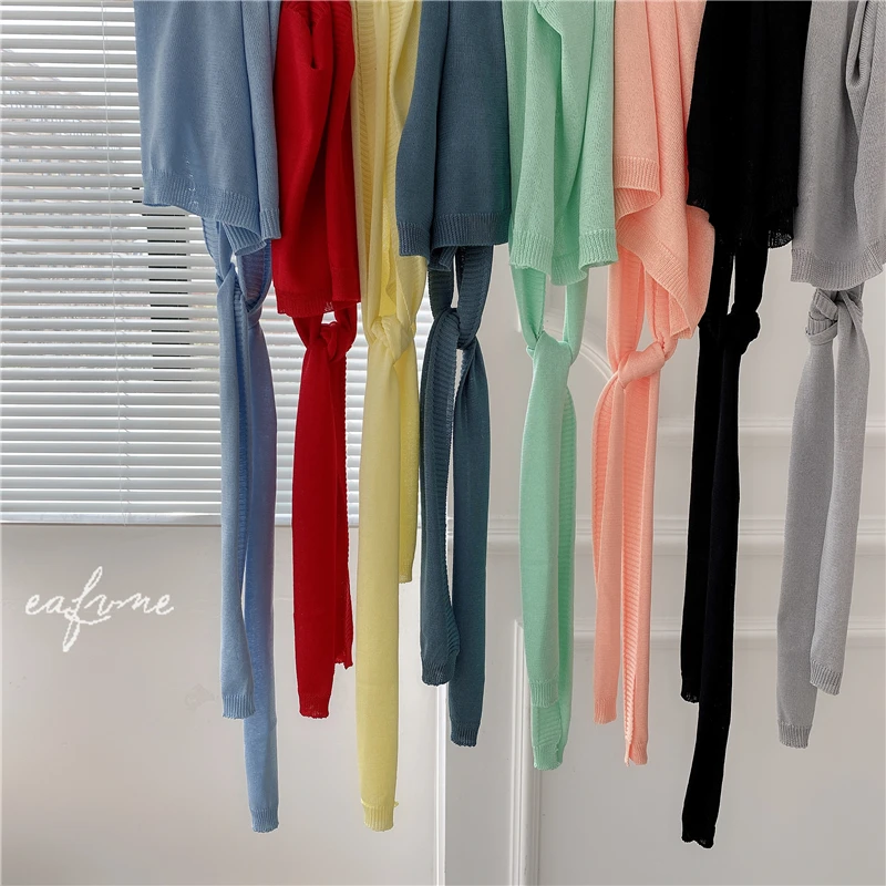 Korean Female Knit Thin Ice Silk Fake Collar Knotted Cape Sunscreen Shawl Pashmina Summer Air Conditioning Neck Guard Scarf P14