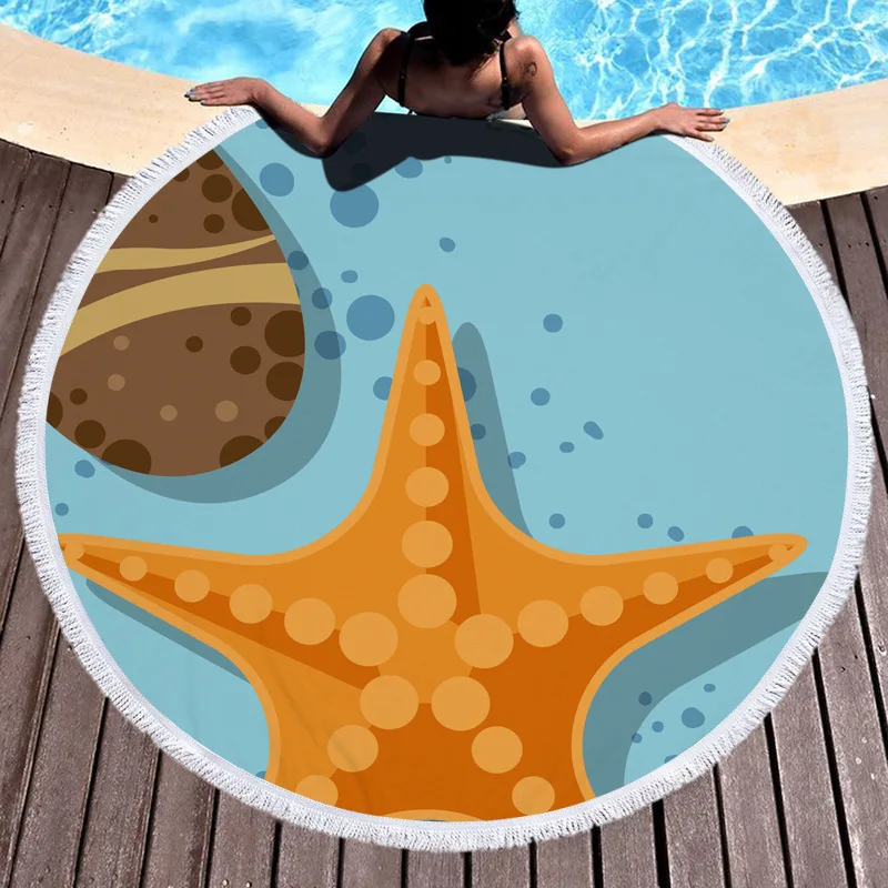 Holiday Starfish Round Bath Towel Shower Portable Swimming Travel Towel Quick Drying Beach Towels For Adult Outdoor Yoga Mat