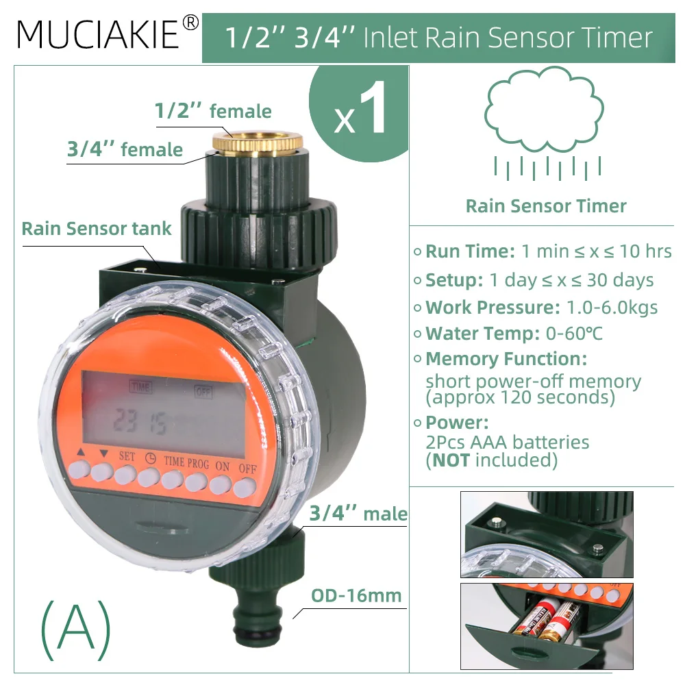 MUCIAKIE Garden Automatic Watering System Timer Rain Sensor Solar LCD Electronic Drip Irrigation Controller Greenhouse Irrigator