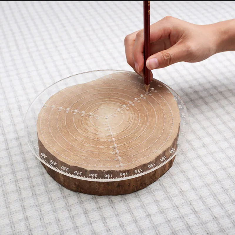 Regla de centrado de carpintería transparente, ángulo de 360 grados, línea central redonda, trazado, calibre de diseño, herramienta de bricolaje para carpintería