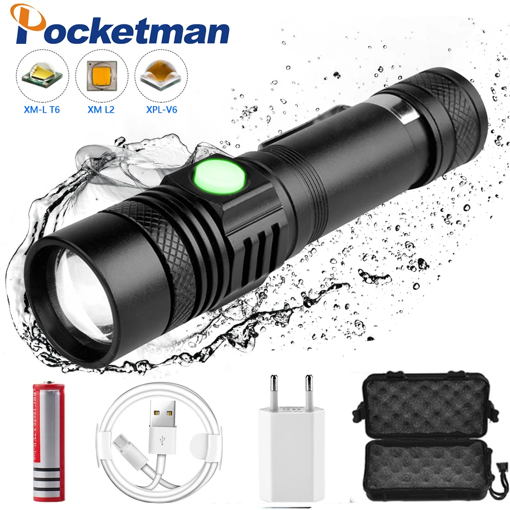 5000lm Super Heldere Led Zaklamp 18650 Oplaadbare Zaklampen Waterdichte Zoom Zaklamp Camping Zaklamp Hoge Lumen