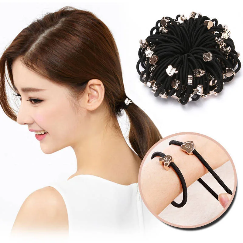 20PCS New Women Hair Ties Black Elastic Hair Rope Rubber Bands Girls Lovely Ponytail Holder Tie Hair Accessories