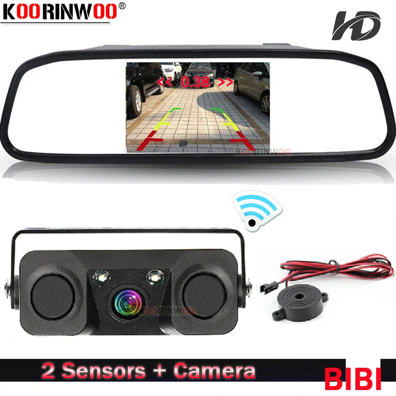 Koorinwoo Wireless For Sony AHD Parktronic Car Parking Sensors 2 + Rear view camera With Monitor Mirror Parking Monitor Speaker