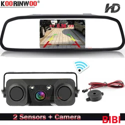 Koorinwoo Wireless For Sony AHD Parktronic Car Parking Sensors 2 + Rear view camera With Monitor Mirror Parking Monitor Speaker