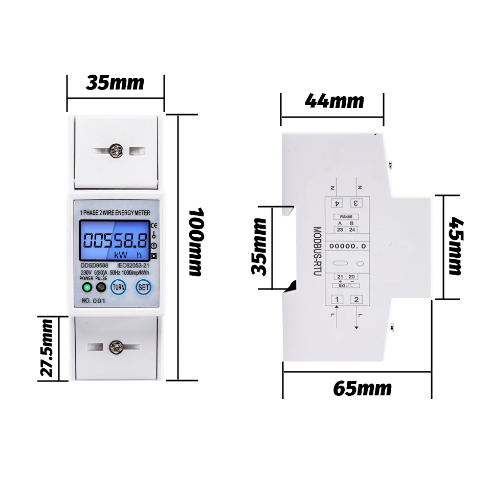 RS485 AC 230V 5-80A  Electric Energy Meter Digital Electricity kWh Consumption Meter With Voltage Current Display Modbus-Rtu