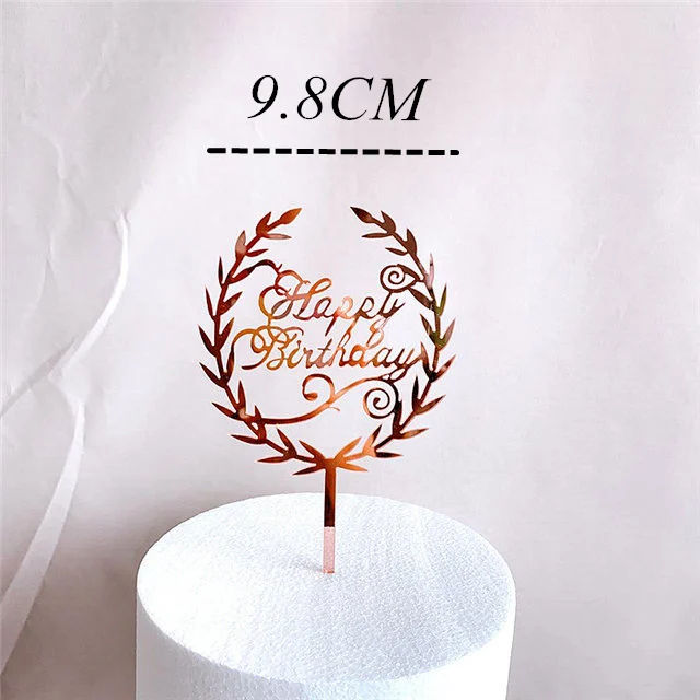 Neuer Happy Birthday Kuchenaufsatz mit Blumenmotiv, Goldener Acryl-Dessert-Dekor für Babyparty-Geschenke – Detail 24