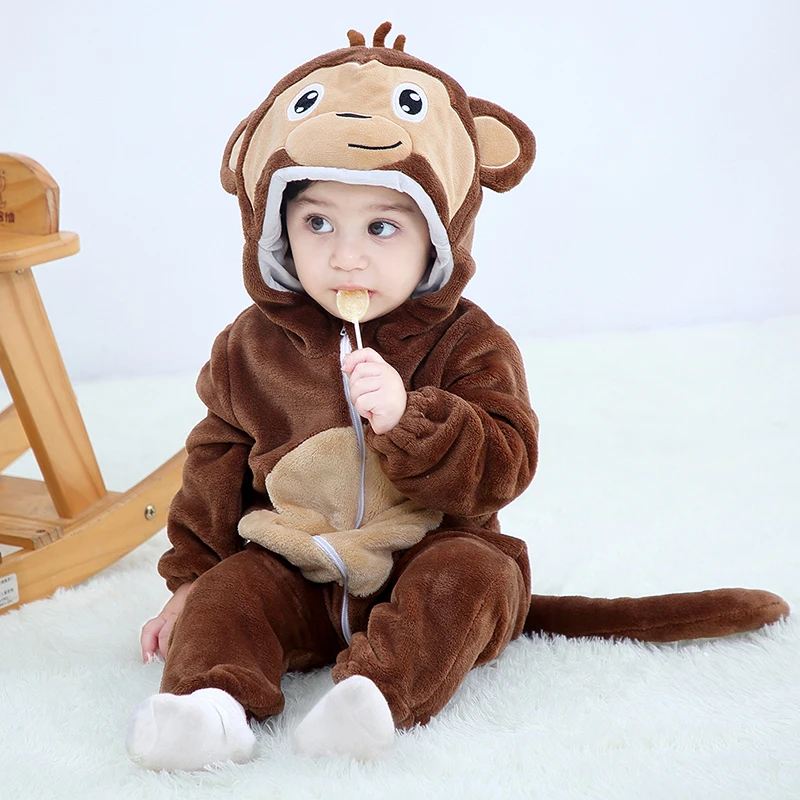 

Animal monkey Kigurumis Newborn Baby Romper Winter Warm Infant Baby Clothing Outfit Boys Girls Onesie Cosplay Costume