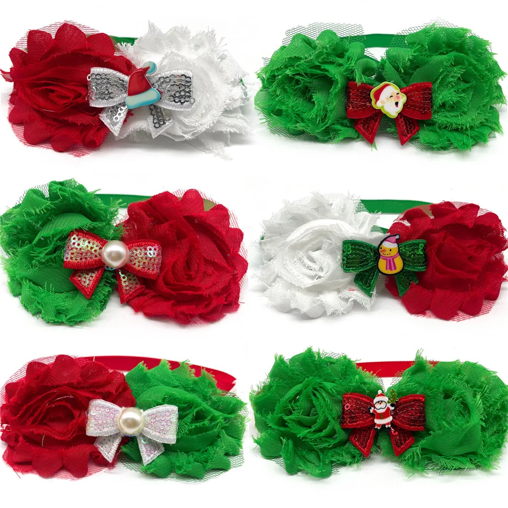 50/100pcs Christmas Pet Puppy Dog Cat Bow Ties Flowers Style Dog Bowties Pet Supplies Neckties Collar Pet Grooming Accessories