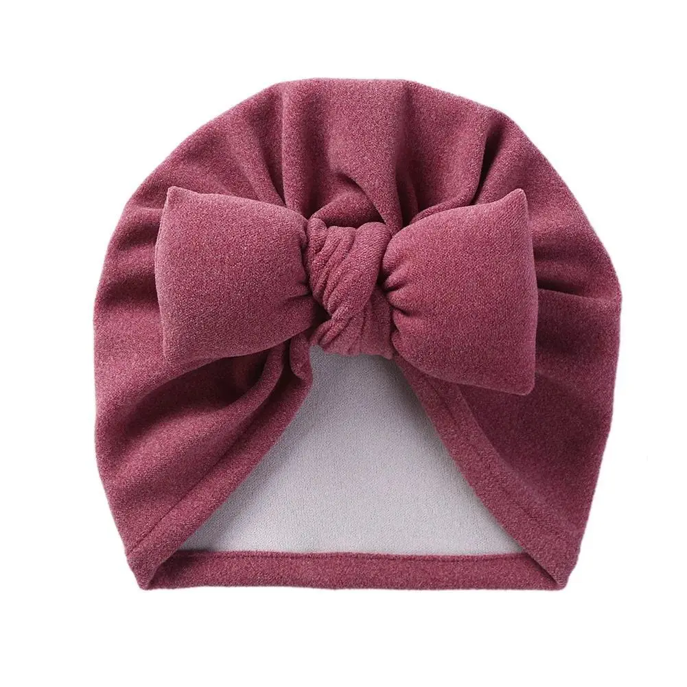 Solid Color Baby Hat Bowknot Baby Girls Boys Cashmere Turban Knot Head Wraps Baby Kids Bonnet Beanies Newborn Hospital Caps