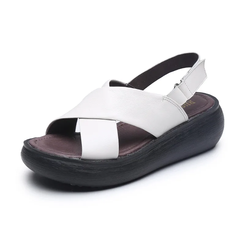 XT 2022 New Top Cowhide Breathable Leather Sandals Women Shoes Sandals Light Thick Bottom Wedges Sandals Summer Fashion Sandals