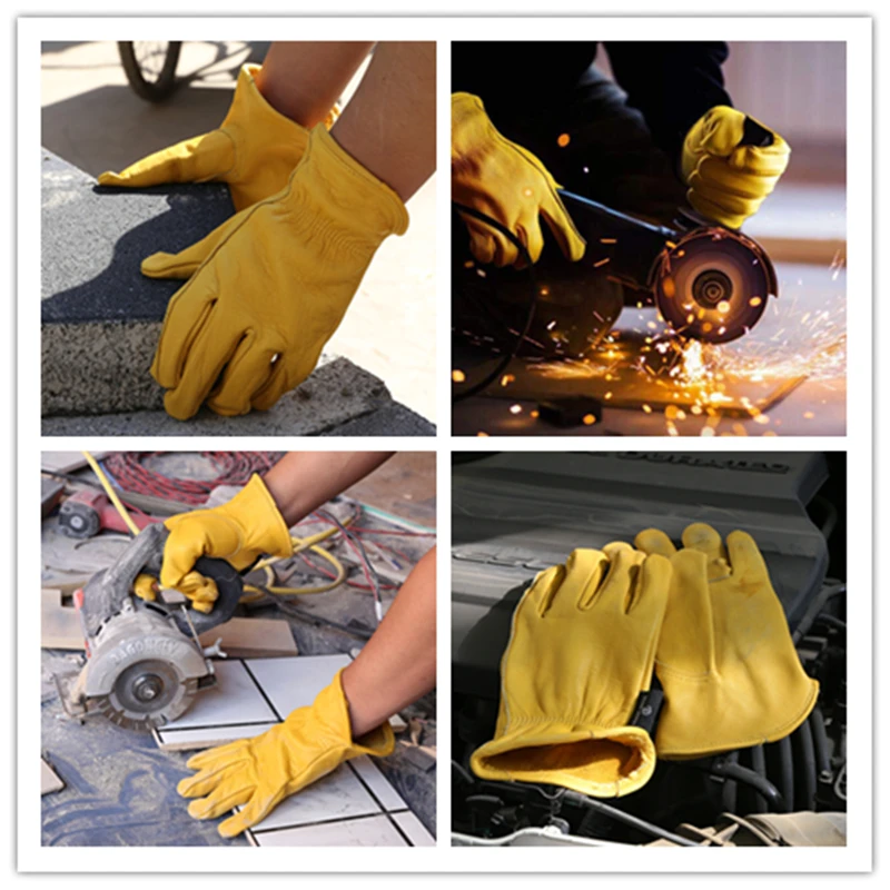 Work Gloves Leather Gloves Safety Working Glove for Gardening/Motorcycle, Cowhide Leather Gloves for Men/Women